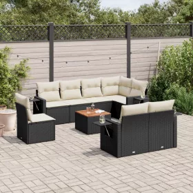    9 részes fekete polyrattan kerti ülőgarnitúra párnákkal