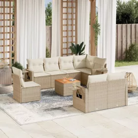    9 részes bézs polyrattan kerti ülőgarnitúra párnákkal