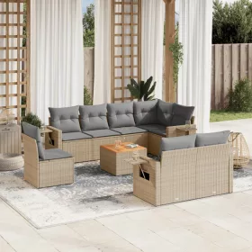    9 részes bézs polyrattan kerti ülőgarnitúra párnákkal