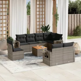    9 részes szürke polyrattan kerti ülőgarnitúra párnákkal