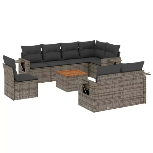  9 részes szürke polyrattan kerti ülőgarnitúra párnákkal