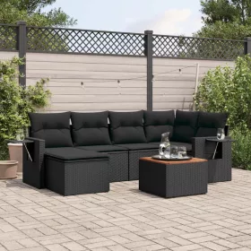    7 részes fekete polyrattan kerti ülőgarnitúra párnával