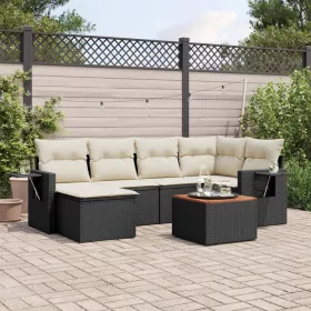    7 részes fekete polyrattan kerti ülőgarnitúra párnával