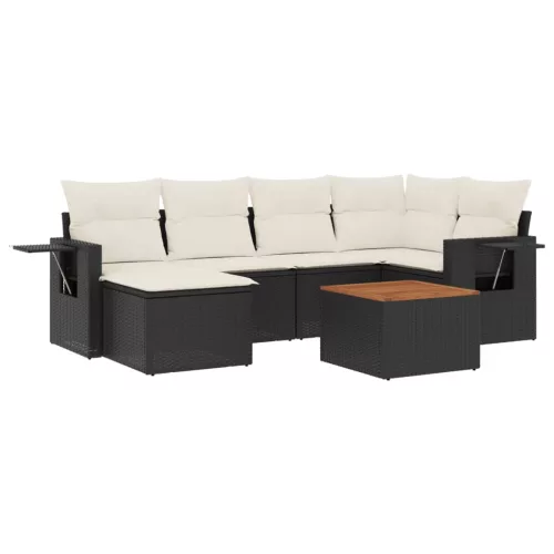  7 részes fekete polyrattan kerti ülőgarnitúra párnával