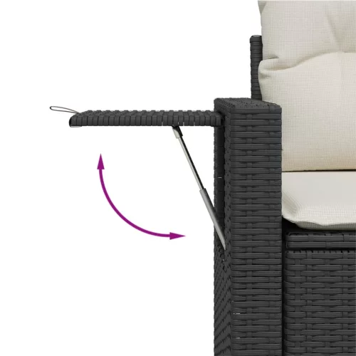  7 részes fekete polyrattan kerti ülőgarnitúra párnával