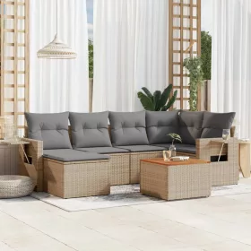    7 részes bézs polyrattan kerti ülőgarnitúra párnákkal