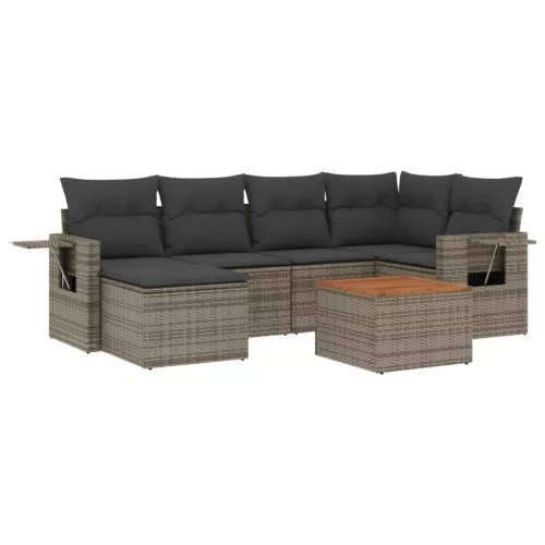  7 részes szürke polyrattan kerti ülőgarnitúra párnákkal