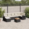  8 részes fekete polyrattan kerti ülőgarnitúra párnákkal
