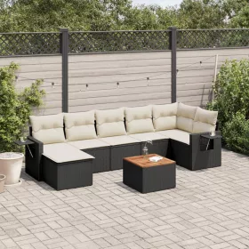    8 részes fekete polyrattan kerti ülőgarnitúra párnákkal