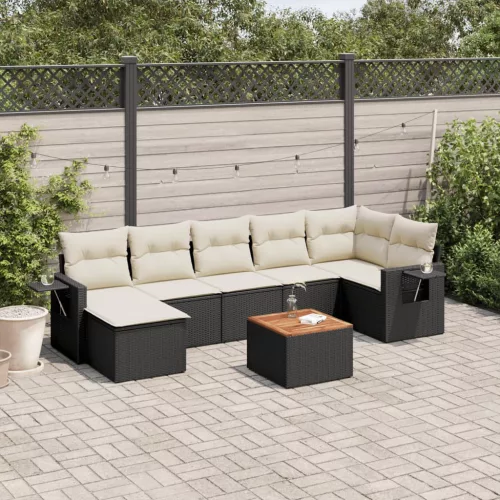  8 részes fekete polyrattan kerti ülőgarnitúra párnákkal