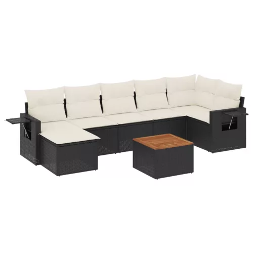  8 részes fekete polyrattan kerti ülőgarnitúra párnákkal