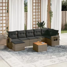    8 részes szürke polyrattan kerti ülőgarnitúra párnákkal