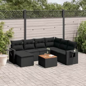    8 részes fekete polyrattan kerti ülőgarnitúra párnákkal