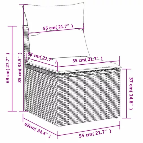  8 részes fekete polyrattan kerti ülőgarnitúra párnákkal