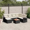  8 részes fekete polyrattan kerti ülőgarnitúra párnákkal