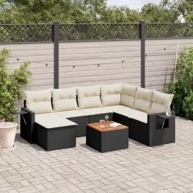    8 részes fekete polyrattan kerti ülőgarnitúra párnákkal