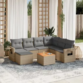  8 részes bézs polyrattan kerti ülőgarnitúra párnával