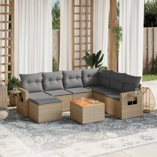  8 részes bézs polyrattan kerti ülőgarnitúra párnával