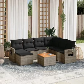    8 részes szürke polyrattan kerti ülőgarnitúra párnákkal