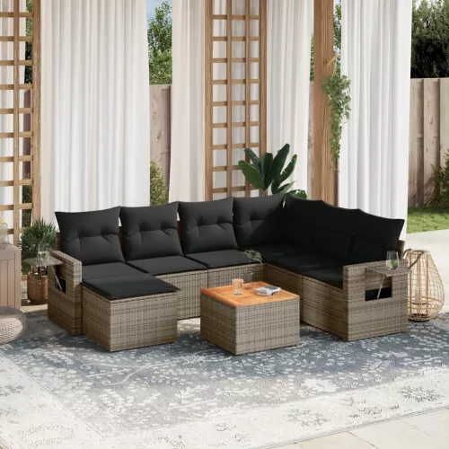  8 részes szürke polyrattan kerti ülőgarnitúra párnákkal