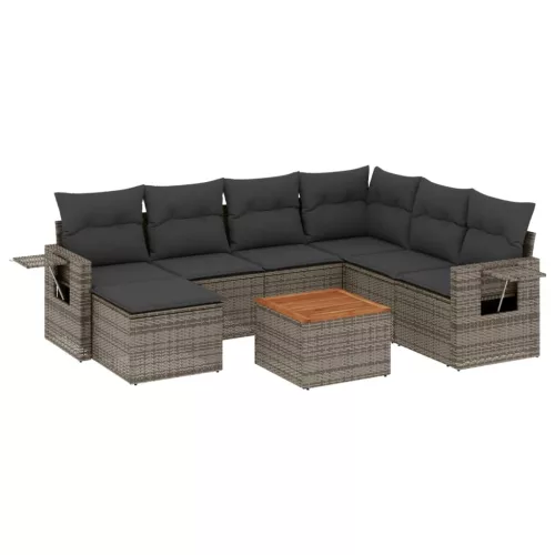  8 részes szürke polyrattan kerti ülőgarnitúra párnákkal