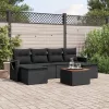  7 részes fekete polyrattan kerti ülőgarnitúra párnával