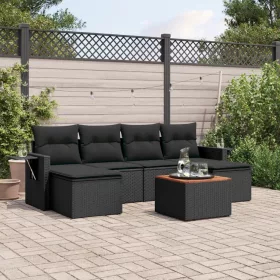    7 részes fekete polyrattan kerti ülőgarnitúra párnával