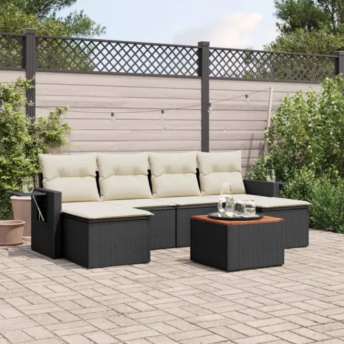  7 részes fekete polyrattan kerti ülőgarnitúra párnával