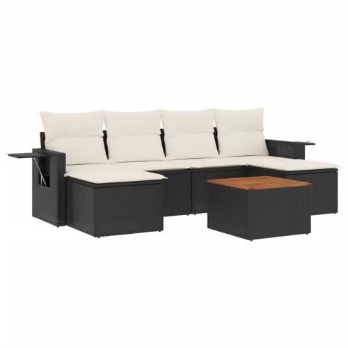  7 részes fekete polyrattan kerti ülőgarnitúra párnával