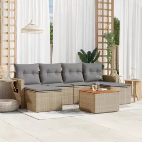    7 részes bézs polyrattan kerti ülőgarnitúra párnákkal