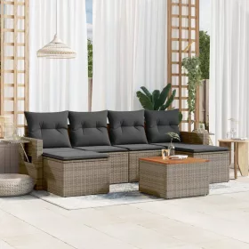    7 részes szürke polyrattan kerti ülőgarnitúra párnákkal