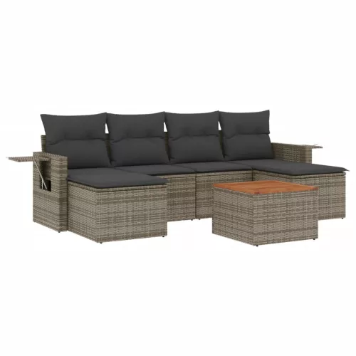  7 részes szürke polyrattan kerti ülőgarnitúra párnákkal