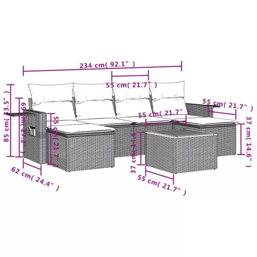  7 részes szürke polyrattan kerti ülőgarnitúra párnákkal