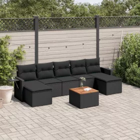    8 részes fekete polyrattan kerti ülőgarnitúra párnákkal