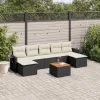  8 részes fekete polyrattan kerti ülőgarnitúra párnákkal