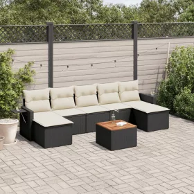    8 részes fekete polyrattan kerti ülőgarnitúra párnákkal