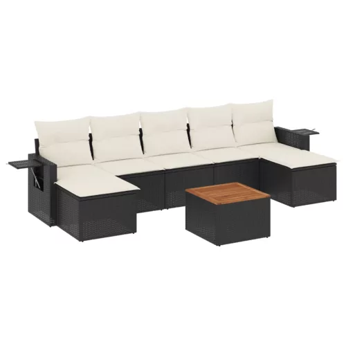  8 részes fekete polyrattan kerti ülőgarnitúra párnákkal