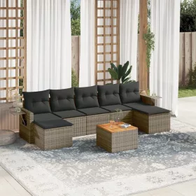    8 részes szürke polyrattan kerti ülőgarnitúra párnákkal