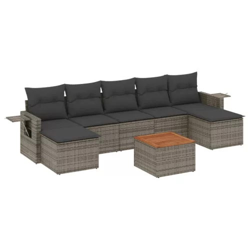  8 részes szürke polyrattan kerti ülőgarnitúra párnákkal