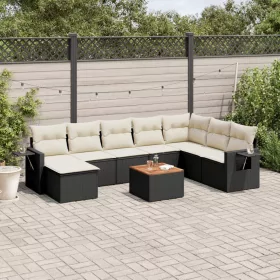    9 részes fekete polyrattan kerti ülőgarnitúra párnákkal