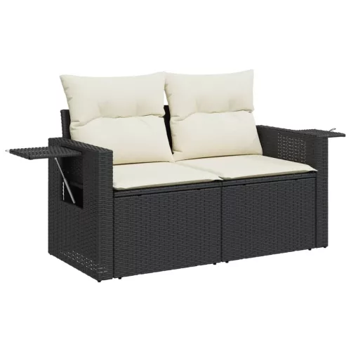  9 részes fekete polyrattan kerti ülőgarnitúra párnákkal