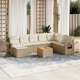    9 részes bézs polyrattan kerti ülőgarnitúra párnákkal