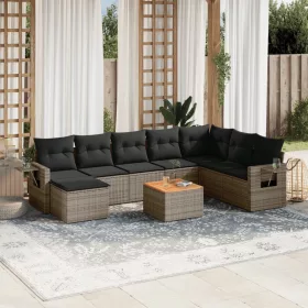    9 részes szürke polyrattan kerti ülőgarnitúra párnákkal