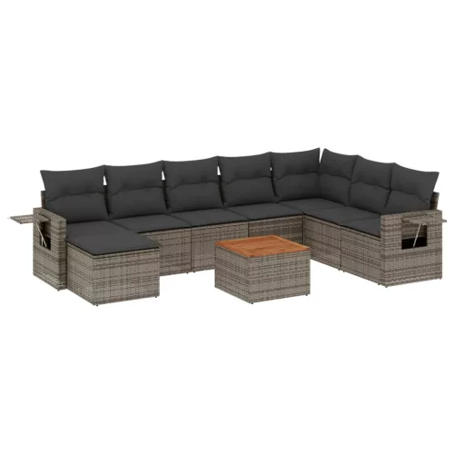  9 részes szürke polyrattan kerti ülőgarnitúra párnákkal