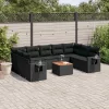  10 részes fekete polyrattan kerti ülőgarnitúra párnákkal
