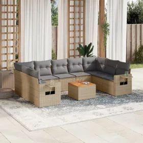    10 részes bézs polyrattan kerti ülőgarnitúra párnával