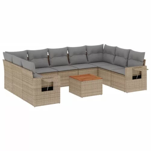 10 részes bézs polyrattan kerti ülőgarnitúra párnával