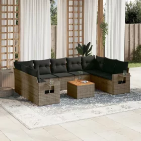    10 részes szürke polyrattan kerti ülőgarnitúra párnákkal
