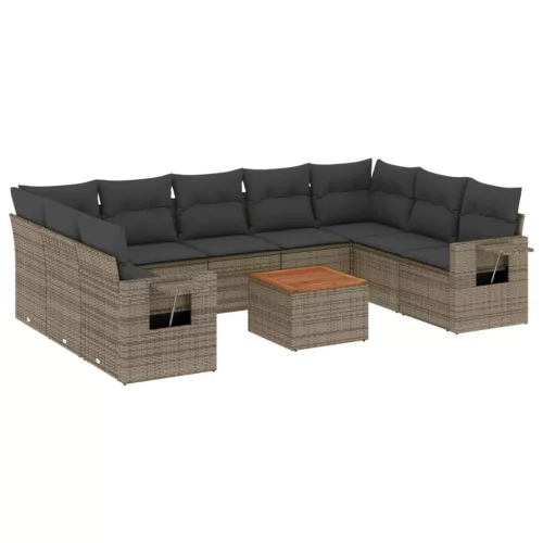  10 részes szürke polyrattan kerti ülőgarnitúra párnákkal