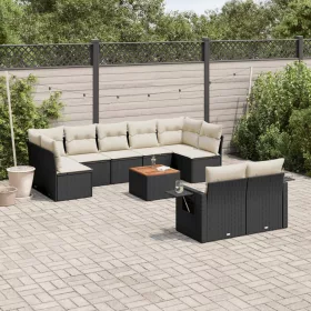    10 részes fekete polyrattan kerti ülőgarnitúra párnákkal
